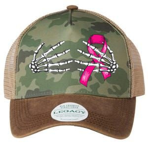 Halloween Boob Skeleton Hand On Breast Cancer Ribbon Legacy Tie Dye Trucker Hat