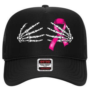 Halloween Boob Skeleton Hand On Breast Cancer Ribbon High Crown Mesh Back Trucker Hat