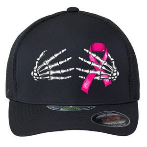 Halloween Boob Skeleton Hand On Breast Cancer Ribbon Flexfit Unipanel Trucker Cap