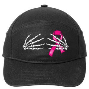 Halloween Boob Skeleton Hand On Breast Cancer Ribbon 7-Panel Snapback Hat