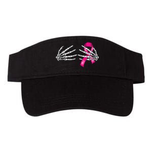 Halloween Boob Skeleton Hand On Breast Cancer Ribbon Valucap Bio-Washed Visor