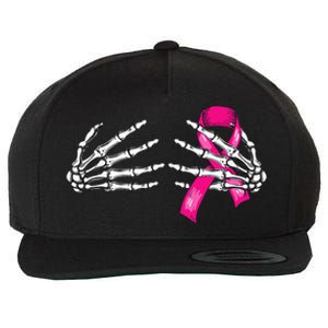 Halloween Boob Skeleton Hand On Breast Cancer Ribbon Wool Snapback Cap