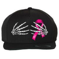 Halloween Boob Skeleton Hand On Breast Cancer Ribbon Wool Snapback Cap