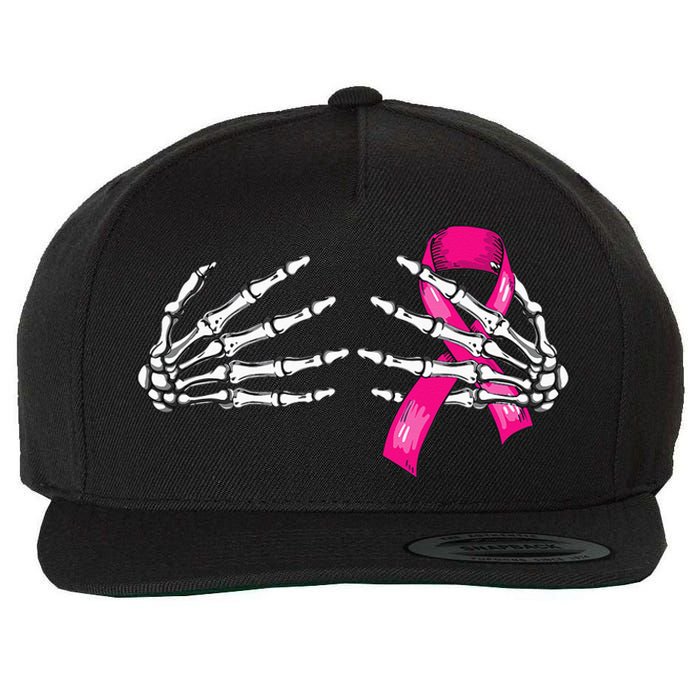 Halloween Boob Skeleton Hand On Breast Cancer Ribbon Wool Snapback Cap