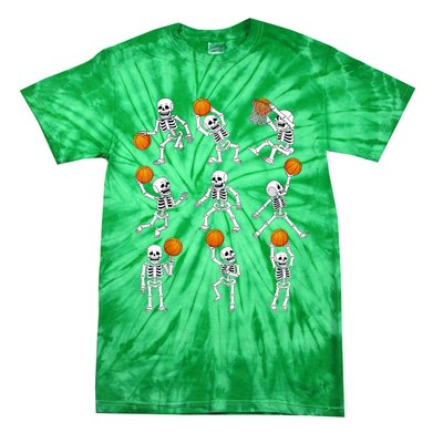 Halloween Basketball Skeletons Dunking Dribble Tie-Dye T-Shirt