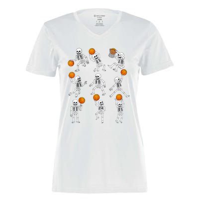 Halloween Basketball Skeletons Dunking Dribble Women's Momentum V-Neck T-Shirt