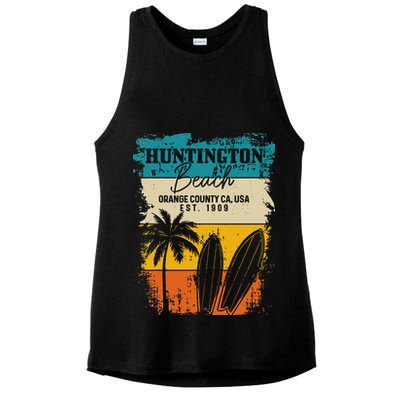 Huntington Beach Surfing Vintage Orange County California Ladies PosiCharge Tri-Blend Wicking Tank