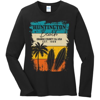 Huntington Beach Surfing Vintage Orange County California Ladies Long Sleeve Shirt