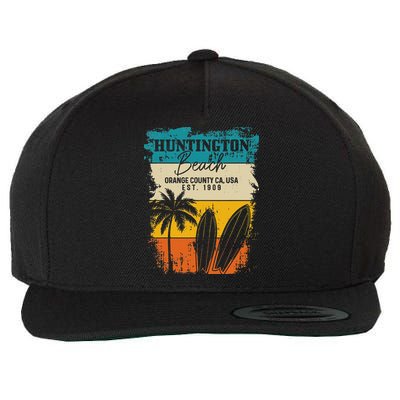 Huntington Beach Surfing Vintage Orange County California Wool Snapback Cap