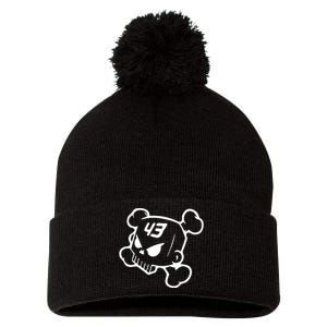 Hoonigan Block Skull Racing Legend Ken Crossbones Tribute Pom Pom 12in Knit Beanie