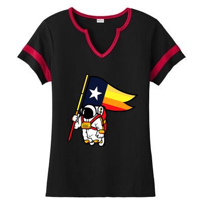 Houston Baseball Space City Astronaut Texas Flag Ladies Halftime Notch Neck Tee