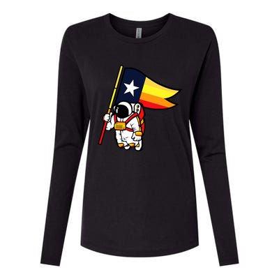 Houston Baseball Space City Astronaut Texas Flag Womens Cotton Relaxed Long Sleeve T-Shirt