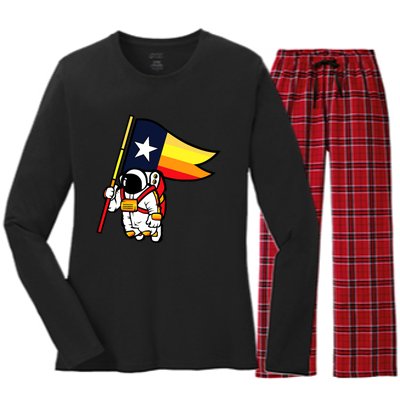 Houston Baseball Space City Astronaut Texas Flag Women's Long Sleeve Flannel Pajama Set 