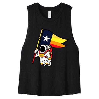 Houston Baseball Space City Astronaut Texas Flag Women's Racerback Cropped Tank