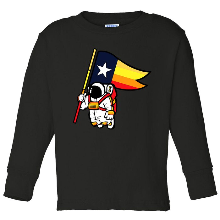 Houston Baseball Space City Astronaut Texas Flag Toddler Long Sleeve Shirt