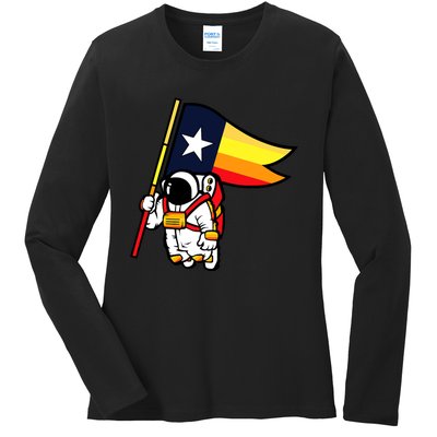 Houston Baseball Space City Astronaut Texas Flag Ladies Long Sleeve Shirt