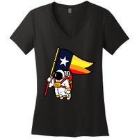 Houston Baseball Space City Astronaut Texas Flag Women's V-Neck T-Shirt