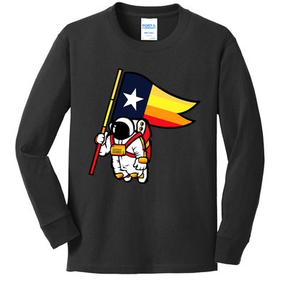 Houston Baseball Space City Astronaut Texas Flag Kids Long Sleeve Shirt