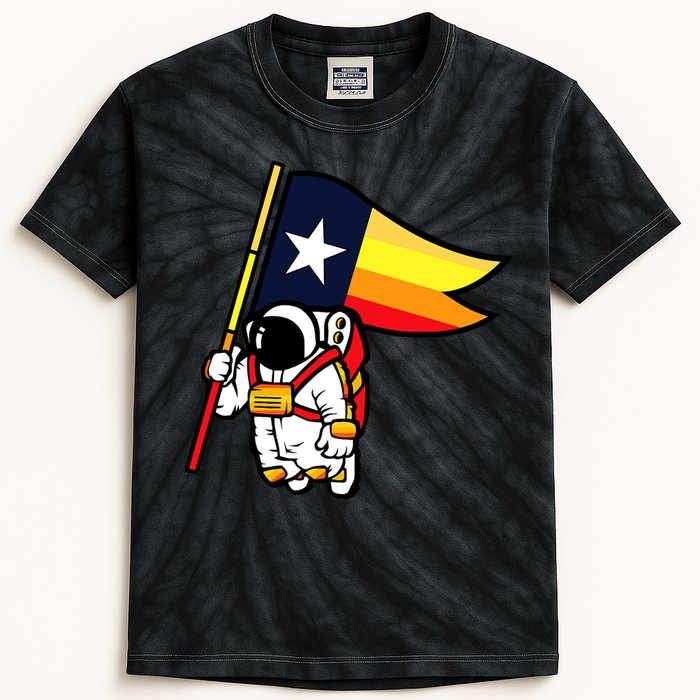 Houston Baseball Space City Astronaut Texas Flag Kids Tie-Dye T-Shirt