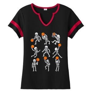 Halloween Basketball Skeletons Dunking Dribble Boy Ladies Halftime Notch Neck Tee