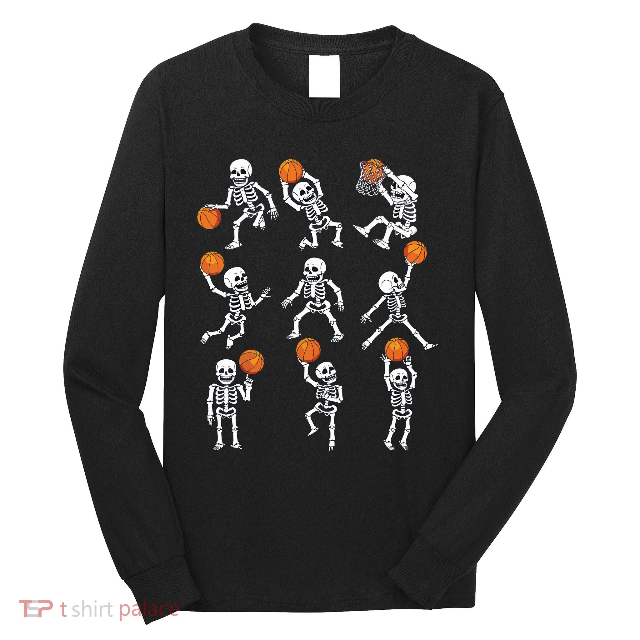 Halloween Basketball Skeletons Dunking Dribble Boy Long Sleeve Shirt