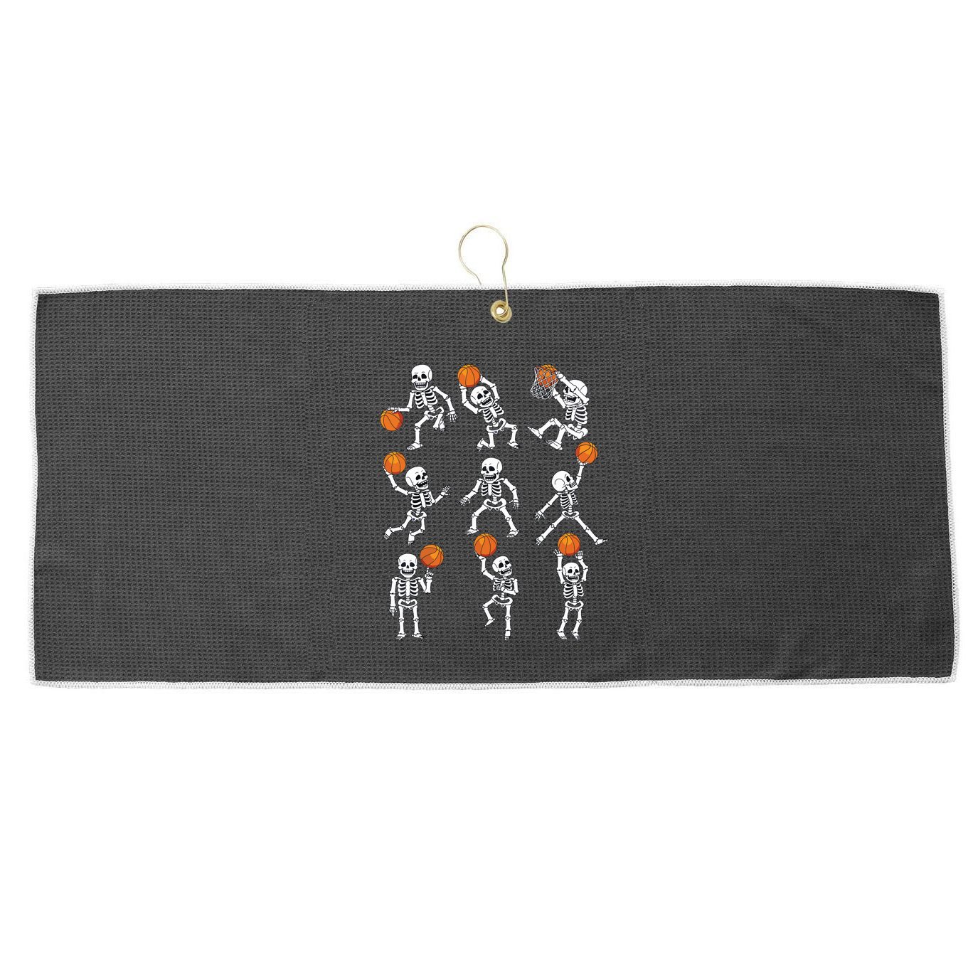 Halloween Basketball Skeletons Dunking Dribble Boy Large Microfiber Waffle Golf Towel