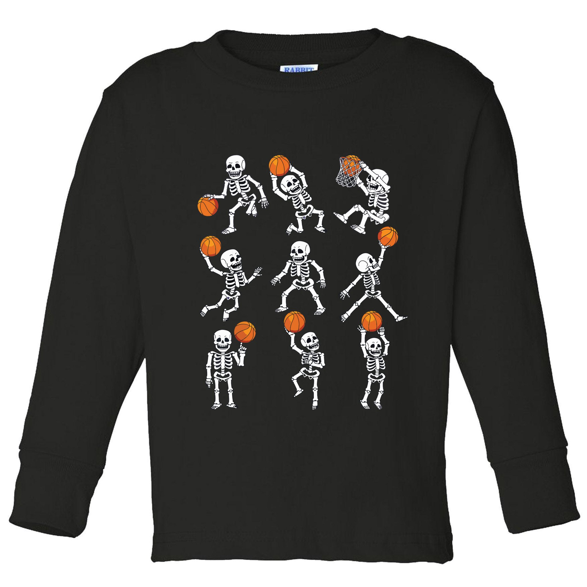 Halloween Basketball Skeletons Dunking Dribble Boy Toddler Long Sleeve Shirt