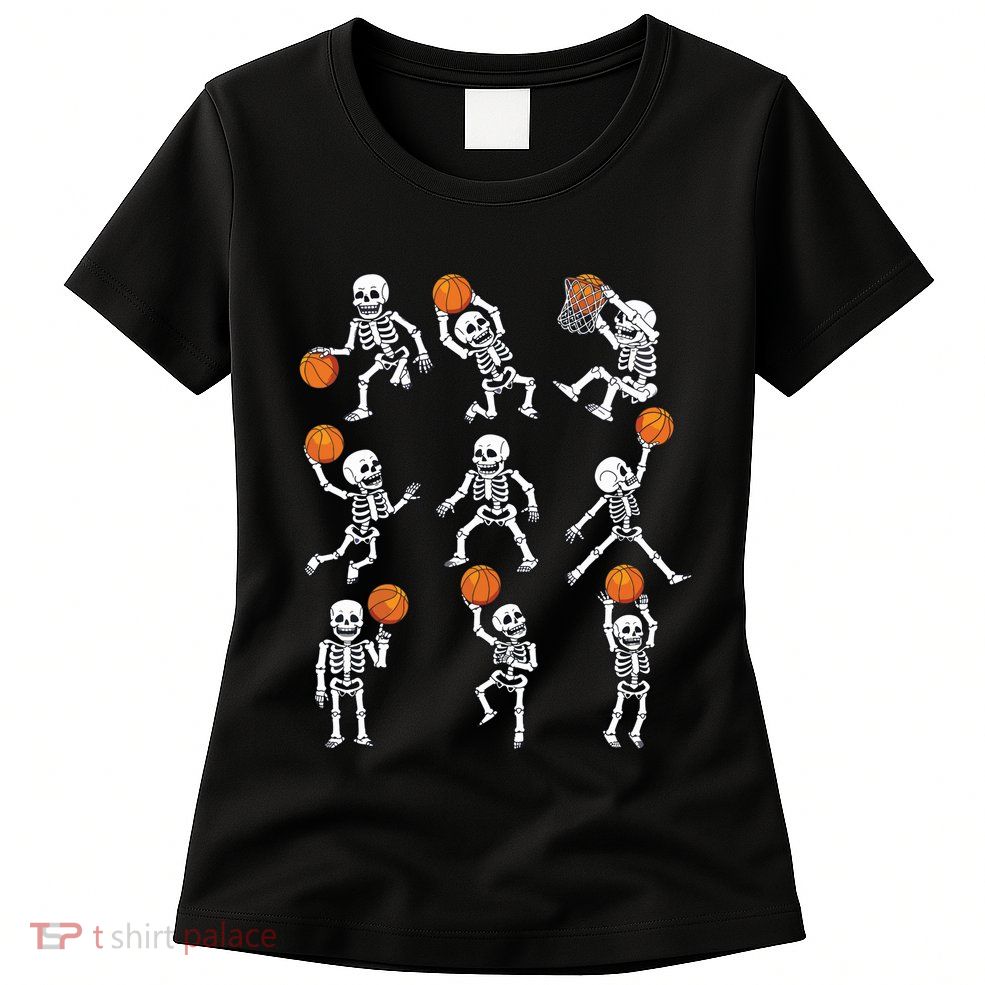 Halloween Basketball Skeletons Dunking Dribble Boy Womens T-Shirt
