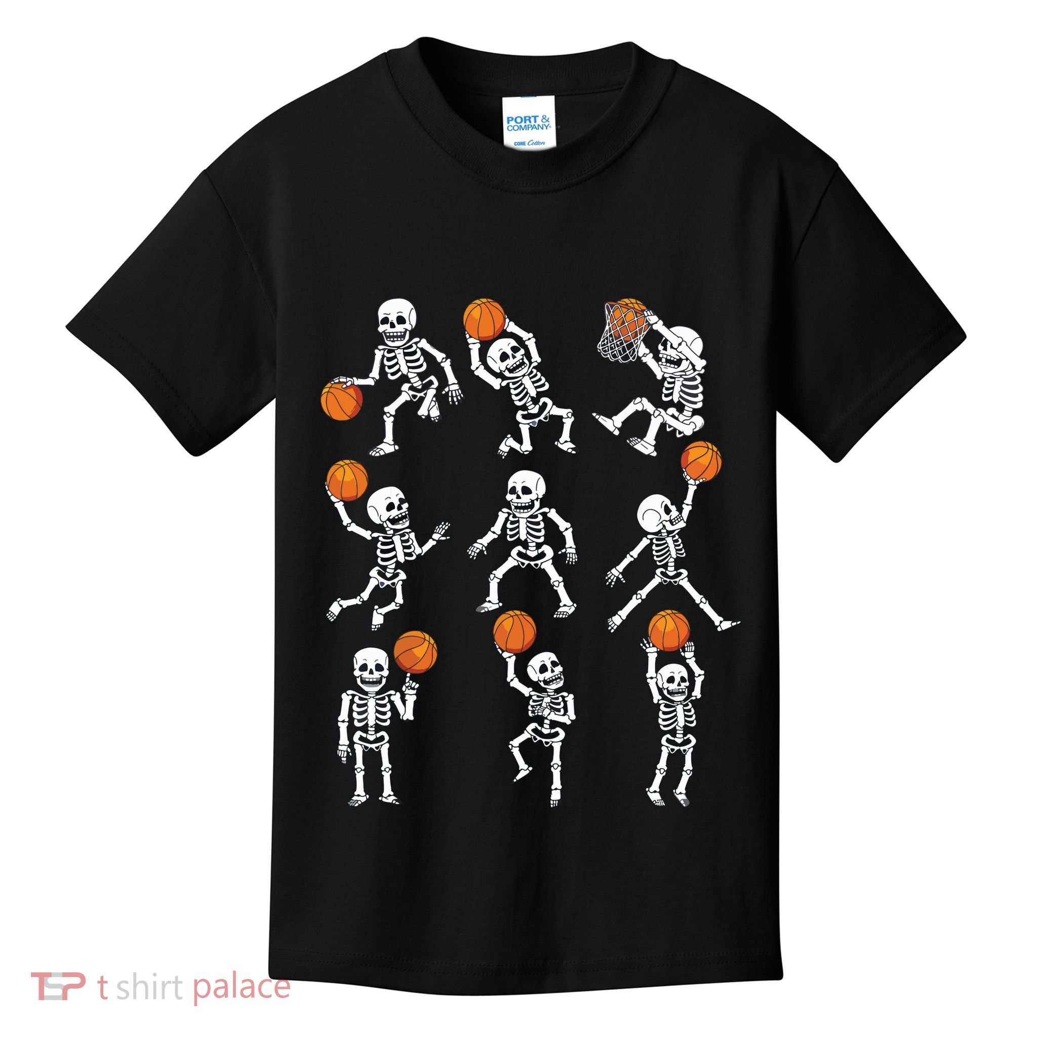 Halloween Basketball Skeletons Dunking Dribble Boy Kids T-Shirt