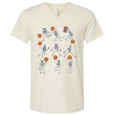 Halloween Basketball Skeletons Dunking Dribble Boy V-Neck T-Shirt