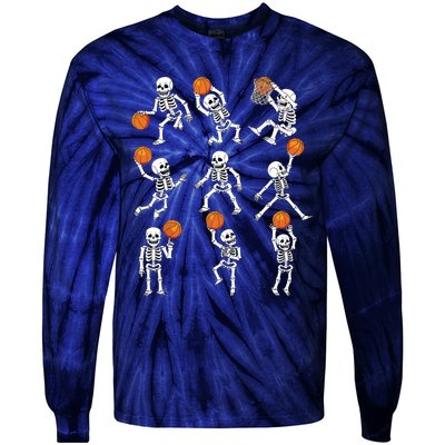 Halloween Basketball Skeletons Dunking Dribble Boy Tie-Dye Long Sleeve Shirt