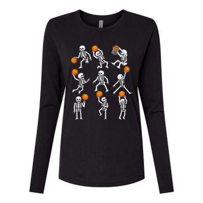 Halloween Basketball Skeletons Dunking Dribble Womens Cotton Relaxed Long Sleeve T-Shirt