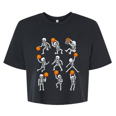 Halloween Basketball Skeletons Dunking Dribble Bella+Canvas Jersey Crop Tee