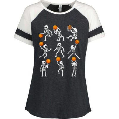 Halloween Basketball Skeletons Dunking Dribble Enza Ladies Jersey Colorblock Tee