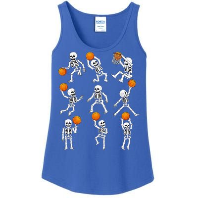 Halloween Basketball Skeletons Dunking Dribble Ladies Essential Tank