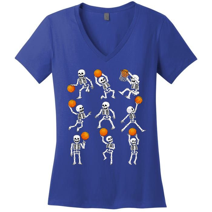 Halloween Basketball Skeletons Dunking Dribble Women's V-Neck T-Shirt