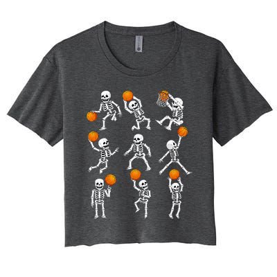 Halloween Basketball Skeletons Dunking Dribble Women's Crop Top Tee