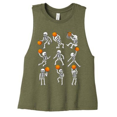 Halloween Basketball Skeletons Dunking Dribble Women's Racerback Cropped Tank