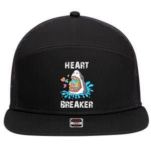 Heart Breaker Shark Funny Valentines Day 7 Panel Mesh Trucker Snapback Hat