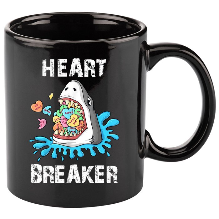 Heart Breaker Shark Funny Valentines Day 11oz C Handle Ceramic Mug