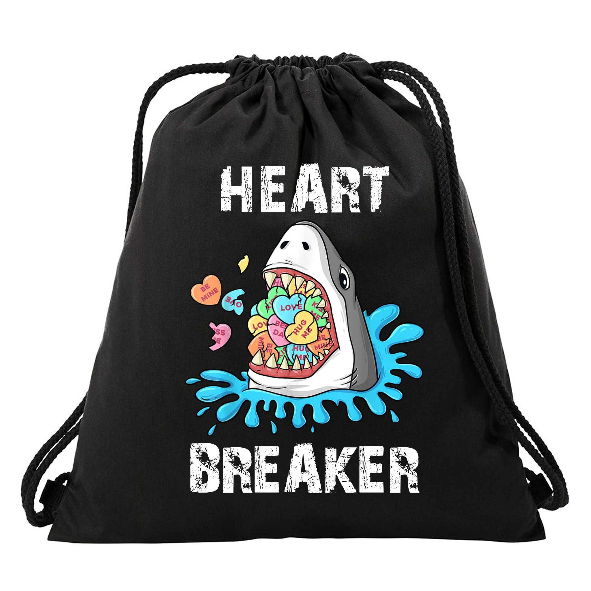 Heart Breaker Shark Funny Valentines Day Drawstring Bag