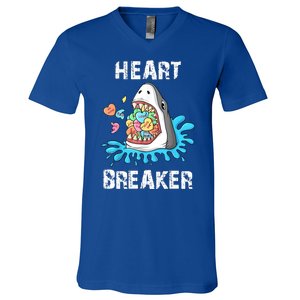 Heart Breaker Shark Funny Valentines Day V-Neck T-Shirt