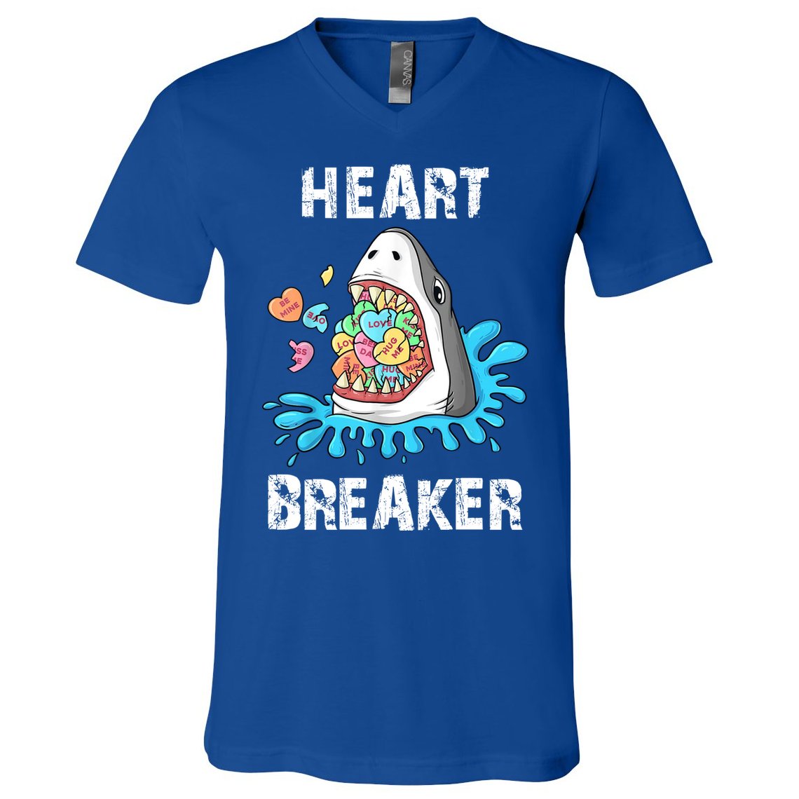Heart Breaker Shark Funny Valentines Day V-Neck T-Shirt