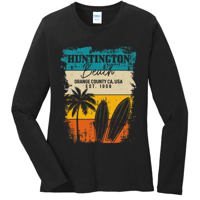 Huntington Beach Surfing Vintage Orange County California Ladies Long Sleeve Shirt