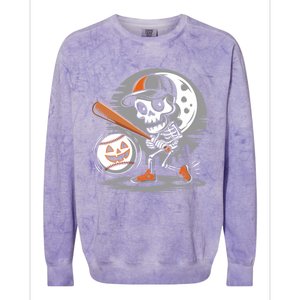 Halloween Baseball Skeleton Pitcher Catcher Baseballer Gift Colorblast Crewneck Sweatshirt