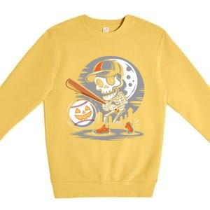 Halloween Baseball Skeleton Pitcher Catcher Baseballer Gift Premium Crewneck Sweatshirt