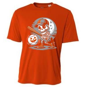 Halloween Baseball Skeleton Pitcher Catcher Baseballer Gift Cooling Performance Crew T-Shirt