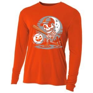 Halloween Baseball Skeleton Pitcher Catcher Baseballer Gift Cooling Performance Long Sleeve Crew