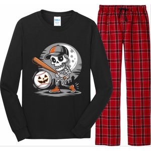 Halloween Baseball Skeleton Pitcher Catcher Baseballer Gift Long Sleeve Pajama Set