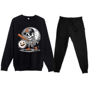 Halloween Baseball Skeleton Pitcher Catcher Baseballer Gift Premium Crewneck Sweatsuit Set